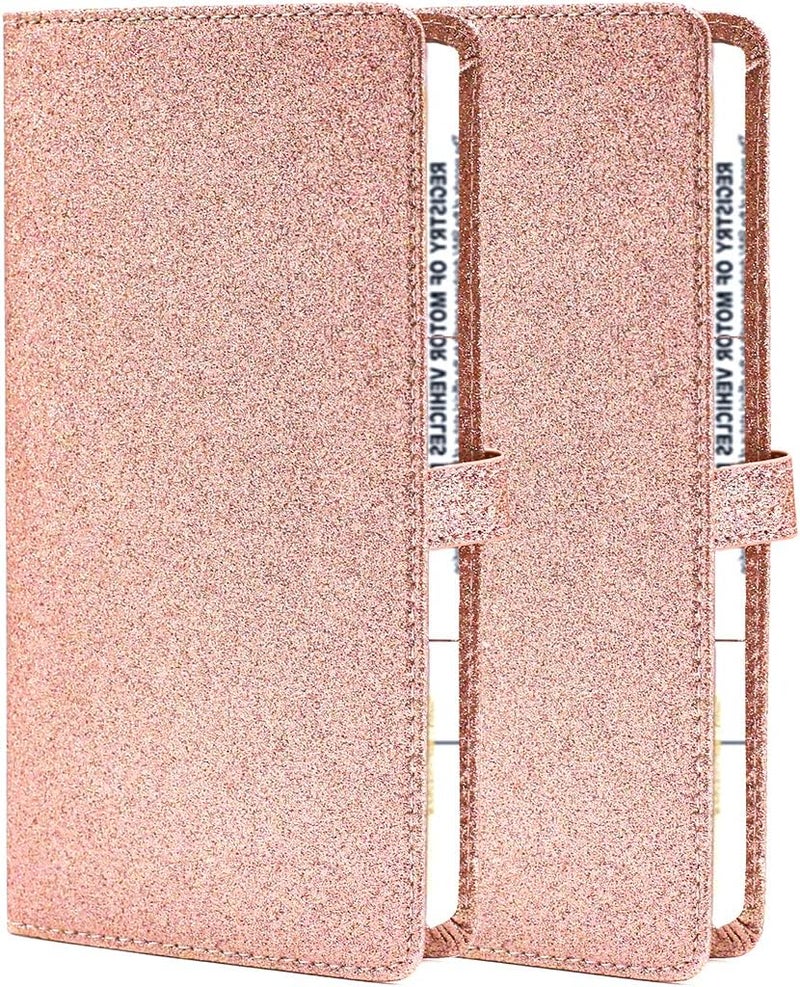 TILDOSAC 2 Ppack Leather Car Registration and Insurance Card Holder, Car Document Holder for Cards License with Magnetic Shut(Glitter Pink-Ear - Image 1